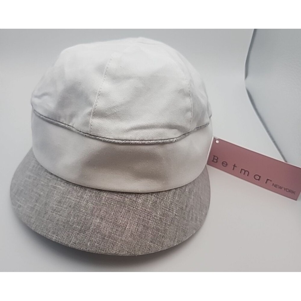 Betmar New York Newsboy Women’s White & Gray Cotton Cap Hat One Size NWT